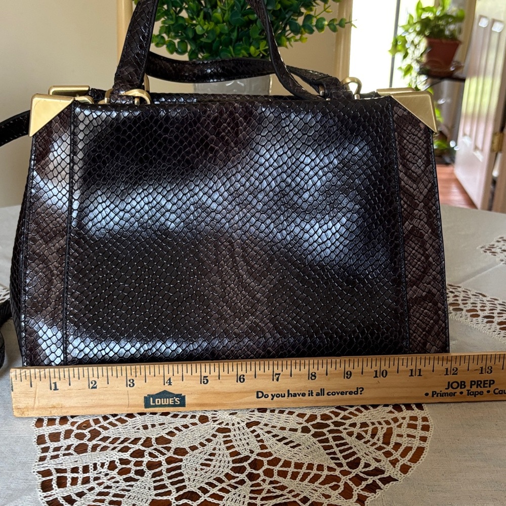 Calvin Klein Dark Brown Snake Print Satchel - Picture 3 of 9